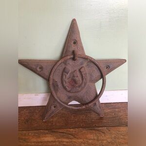 Cast Iron Tack Hook Rustic Star Horse Head with 4.5” Ring, Door Knocker Towel